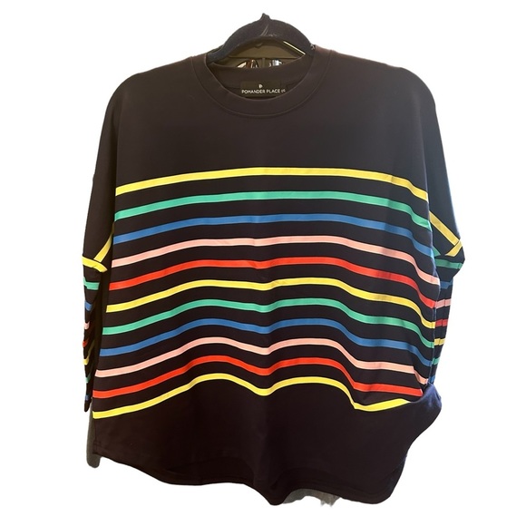 Pomander Place new colorful striped Oversized ladies 3/4 sleeve top One Size - Picture 2 of 9